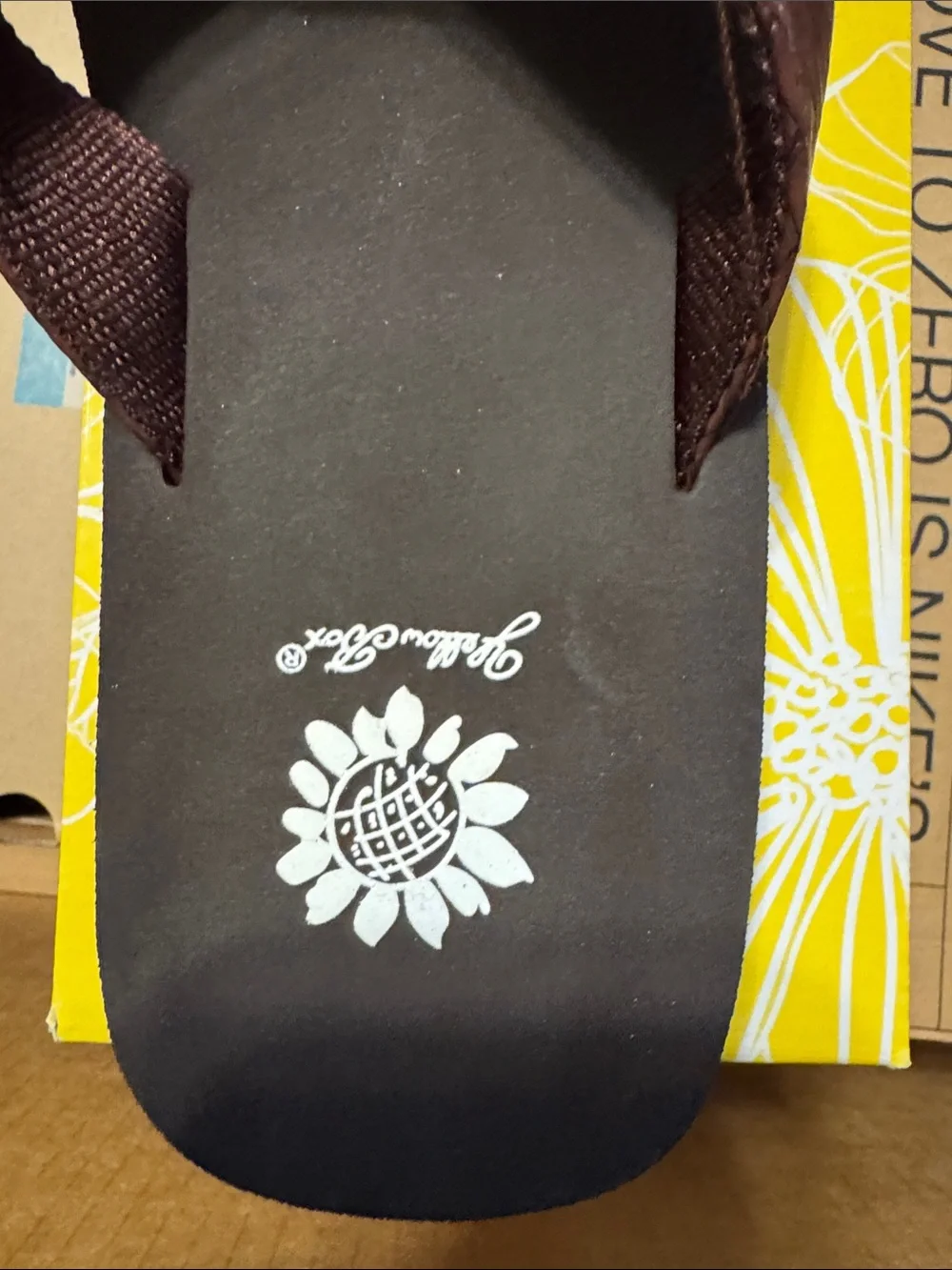 Women’s Yellow Box Brown Flip Flop Sandal - Sun Logo - Picture 2 of 4